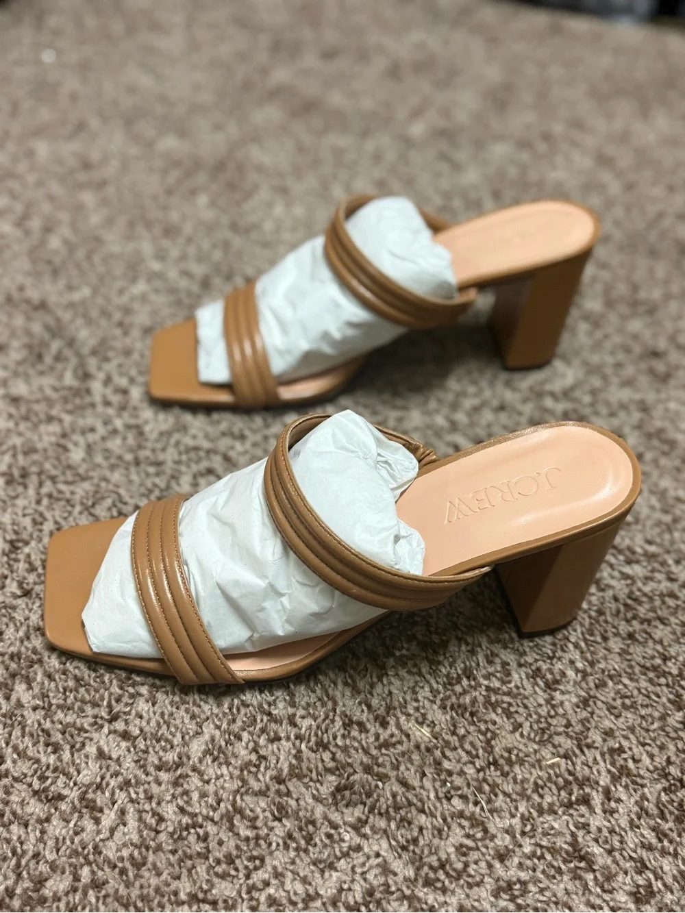 J. Crew Tan Block Heel Leather Mules